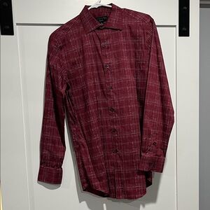 Alfani Men's Maroon Plaid Button-Down Shirt slim fit medium 15-15 1/2 32-33